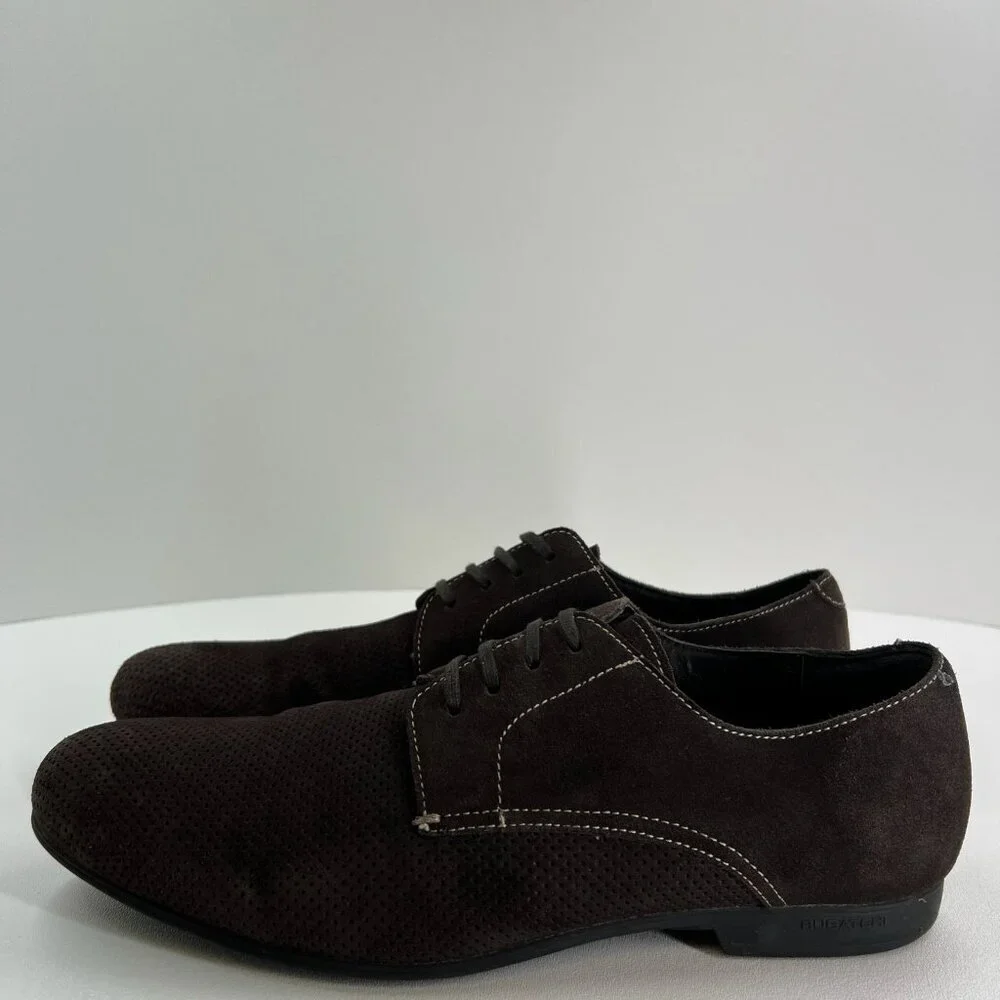 Bugatchi Suede Perforated Derby Dress Shoes Mens 10 Lace Up Casual Leather Brown